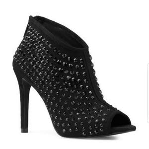 Michael Kors Dani Open Toe Bootie Black Suede Stud